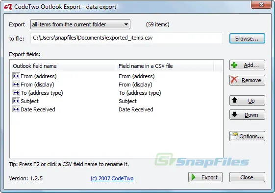 CodeTwo Outlook Export Screenshot 1