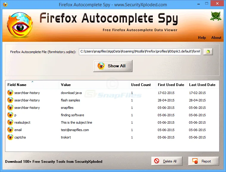 Firefox Autocomplete Spy Screenshot 1