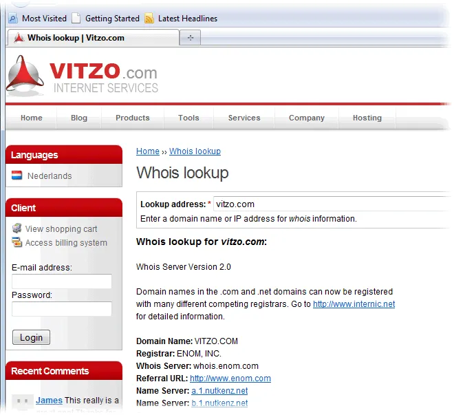 Vitzo WHOIS for Firefox Screenshot 2