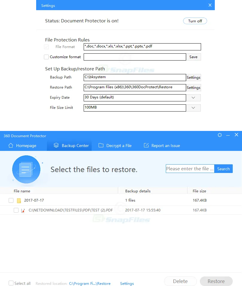 360 Document Protector Screenshot 2