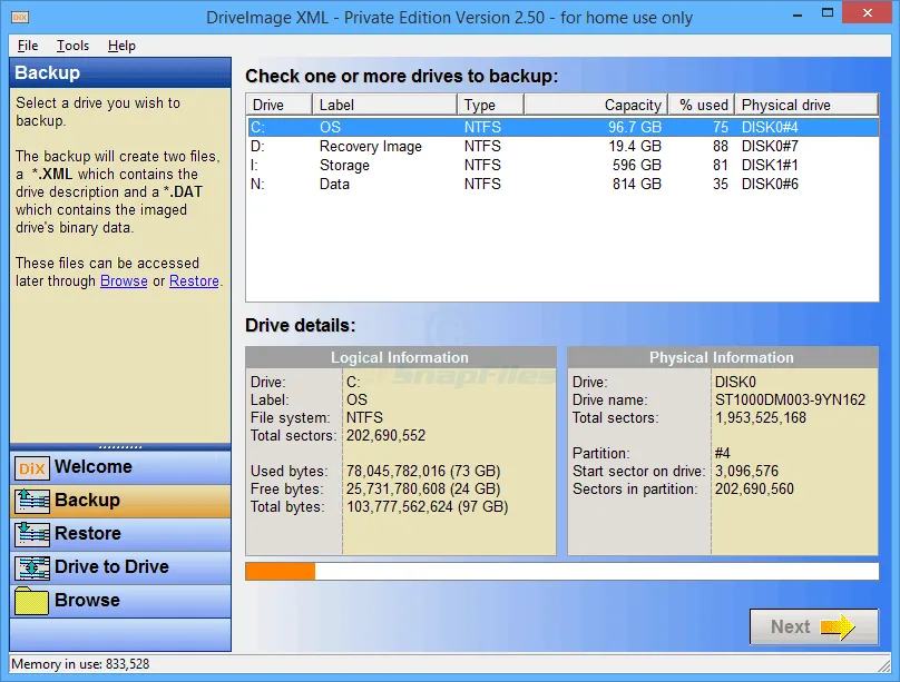 DriveImage XML (Private Edition) Screenshot 1