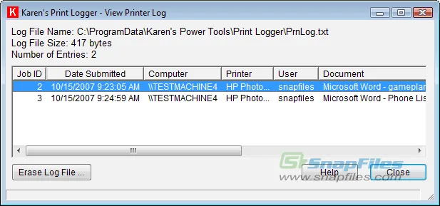 Karens Print Logger Screenshot 2