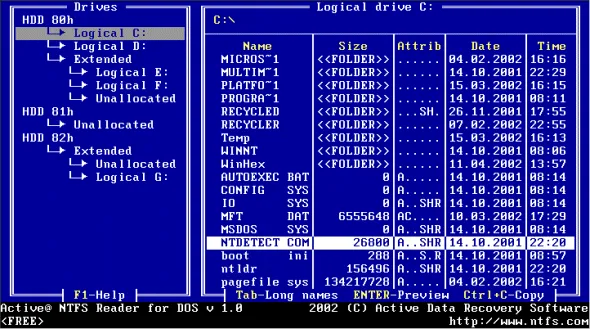 Active NTFS Reader for DOS Screenshot 1