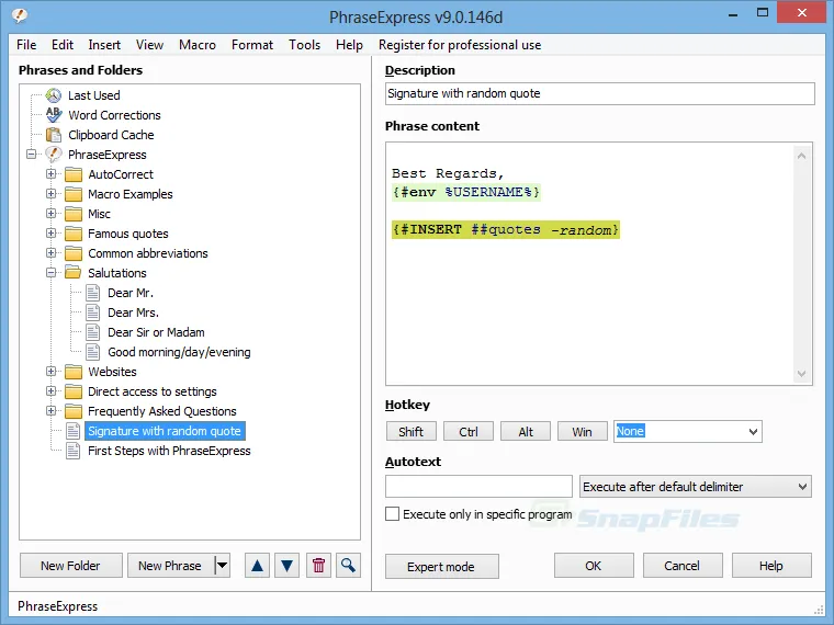 PhraseExpress Screenshot 1