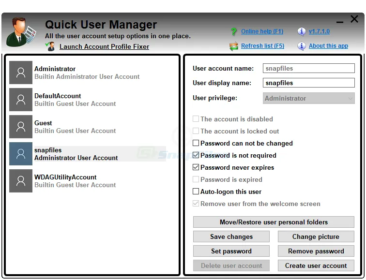 Quick User Manager Screenshot 1