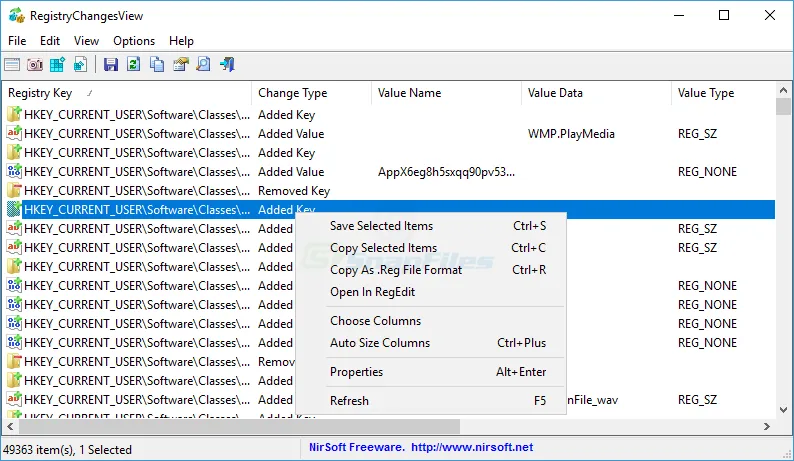 RegistryChangesView Screenshot 1