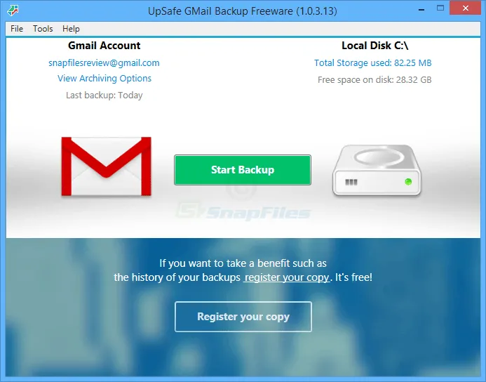 UpSafe Gmail Backup Screenshot 1